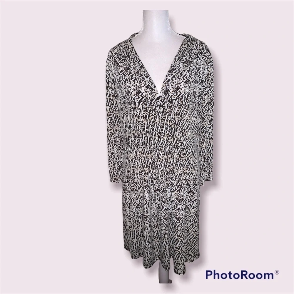 Last Chance ! Tahari‎ Arthur S. Levine Brown Geometric Faux Wrap Dress Large